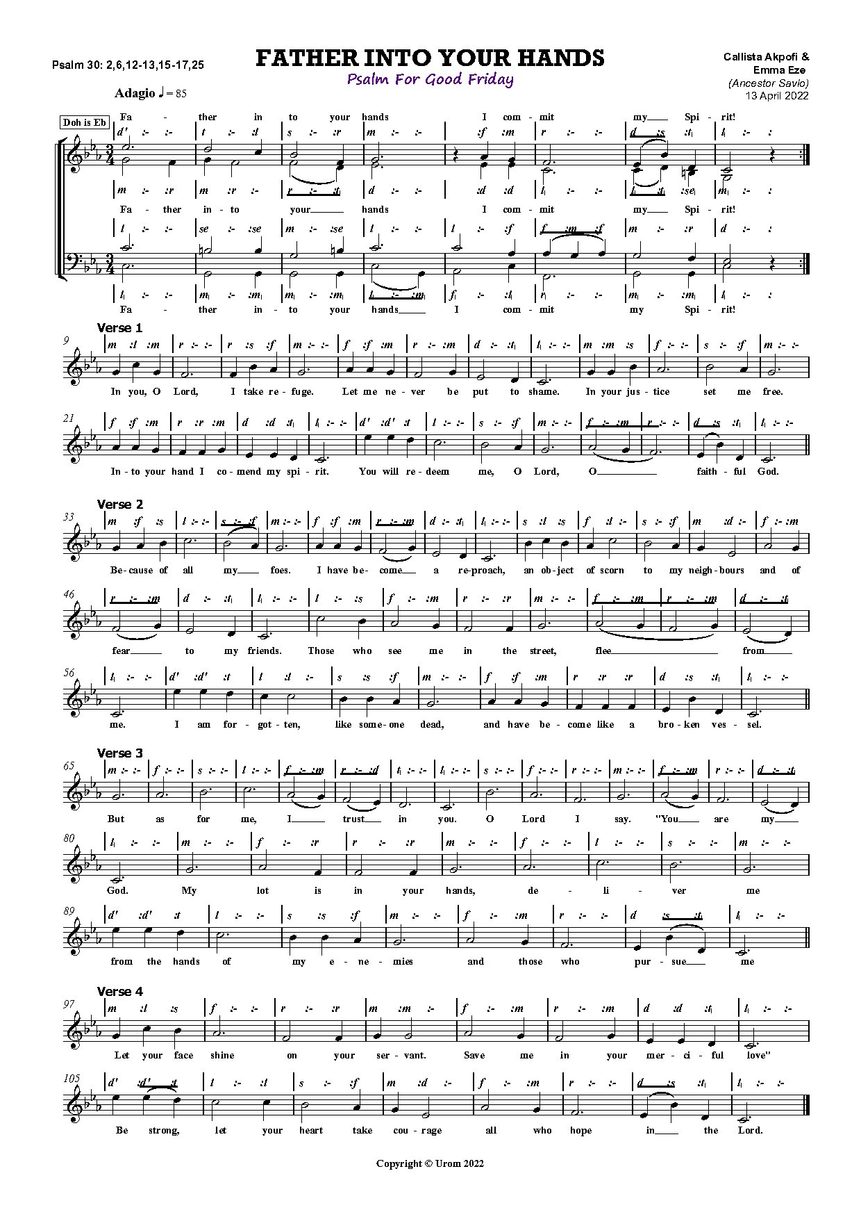 Father Into Your Hands (psalm) - Full Score
