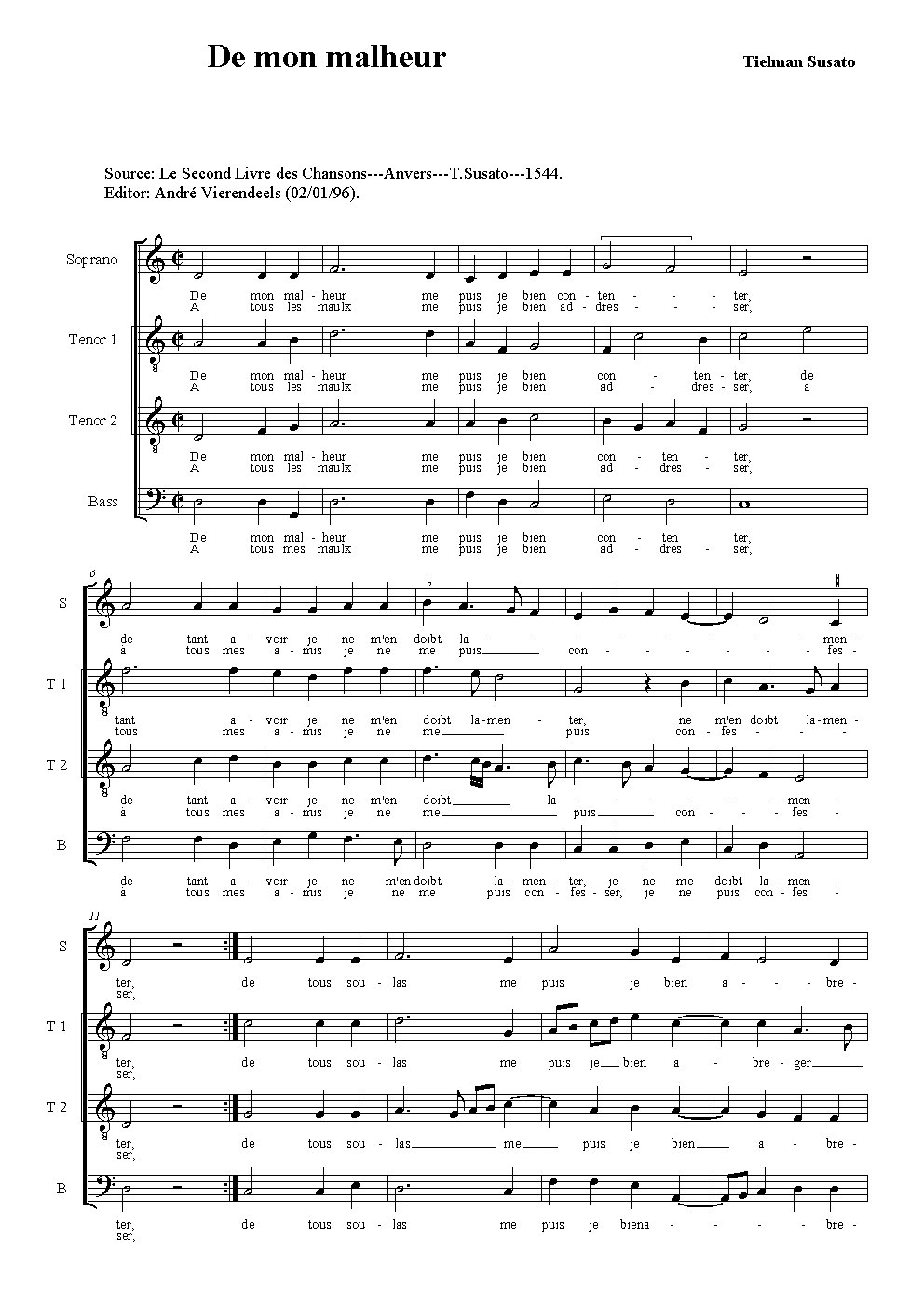 De mon malheur - Choir Script PDF Thumbnail