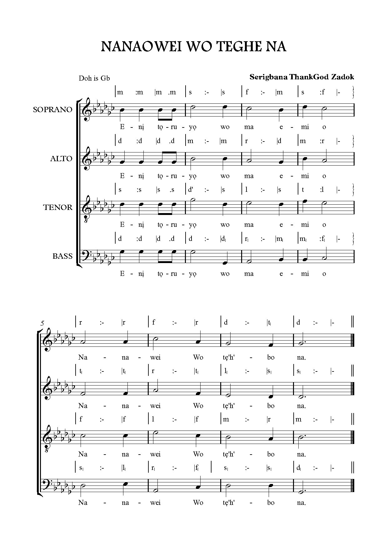 Nanaowei Wo Teghe Na - Full Score