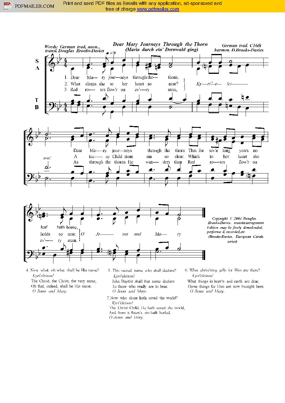 Dear Mary Journeys Through the Thorn (Maria durch ein' Dornwald ging)