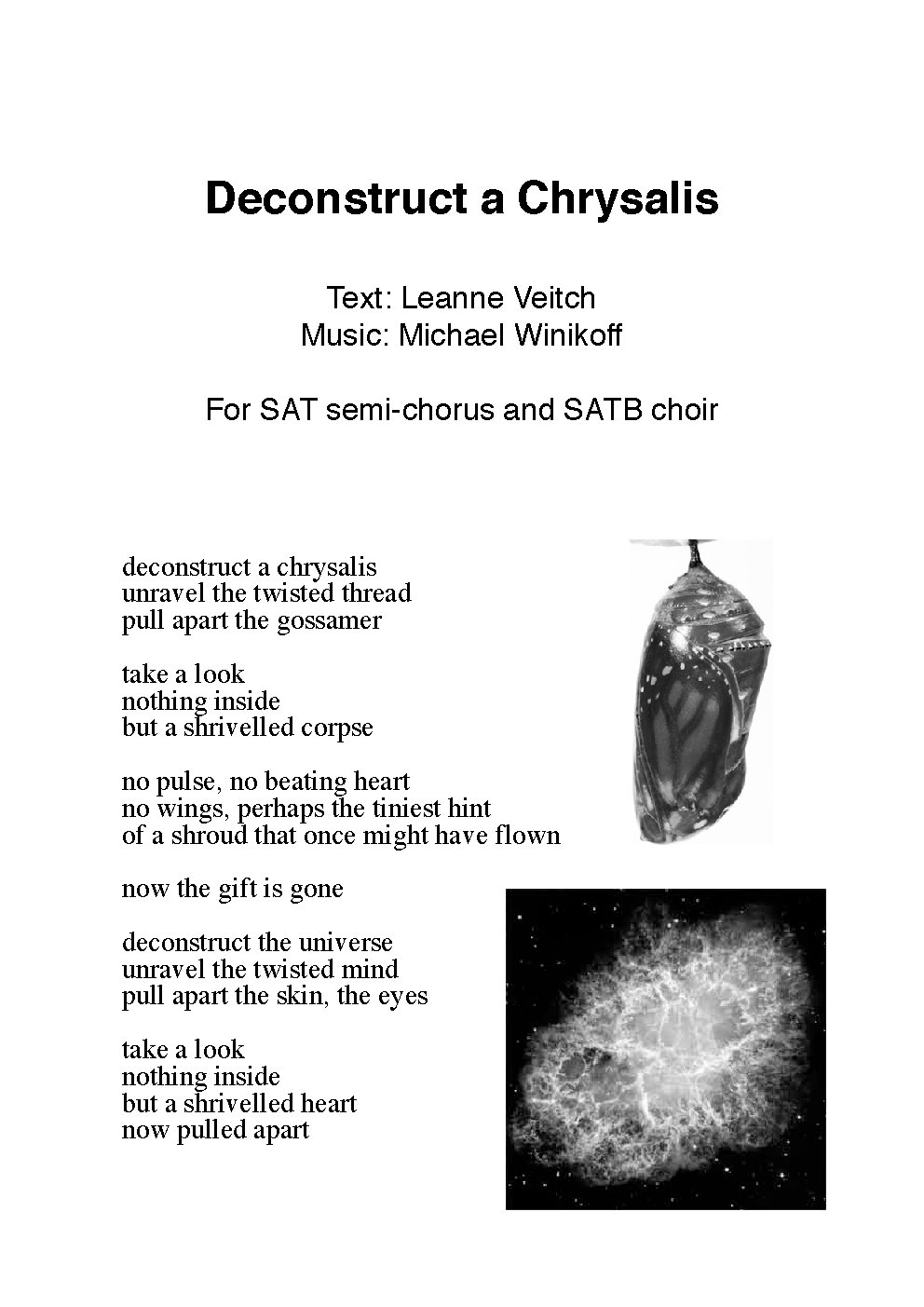 Deconstruct a chrysalis - Choir Script PDF Thumbnail