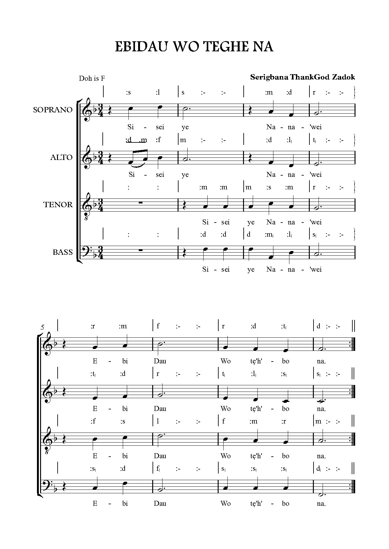 Ebidau Wo Teghe Na (zadok) Pof Izon - Full Score