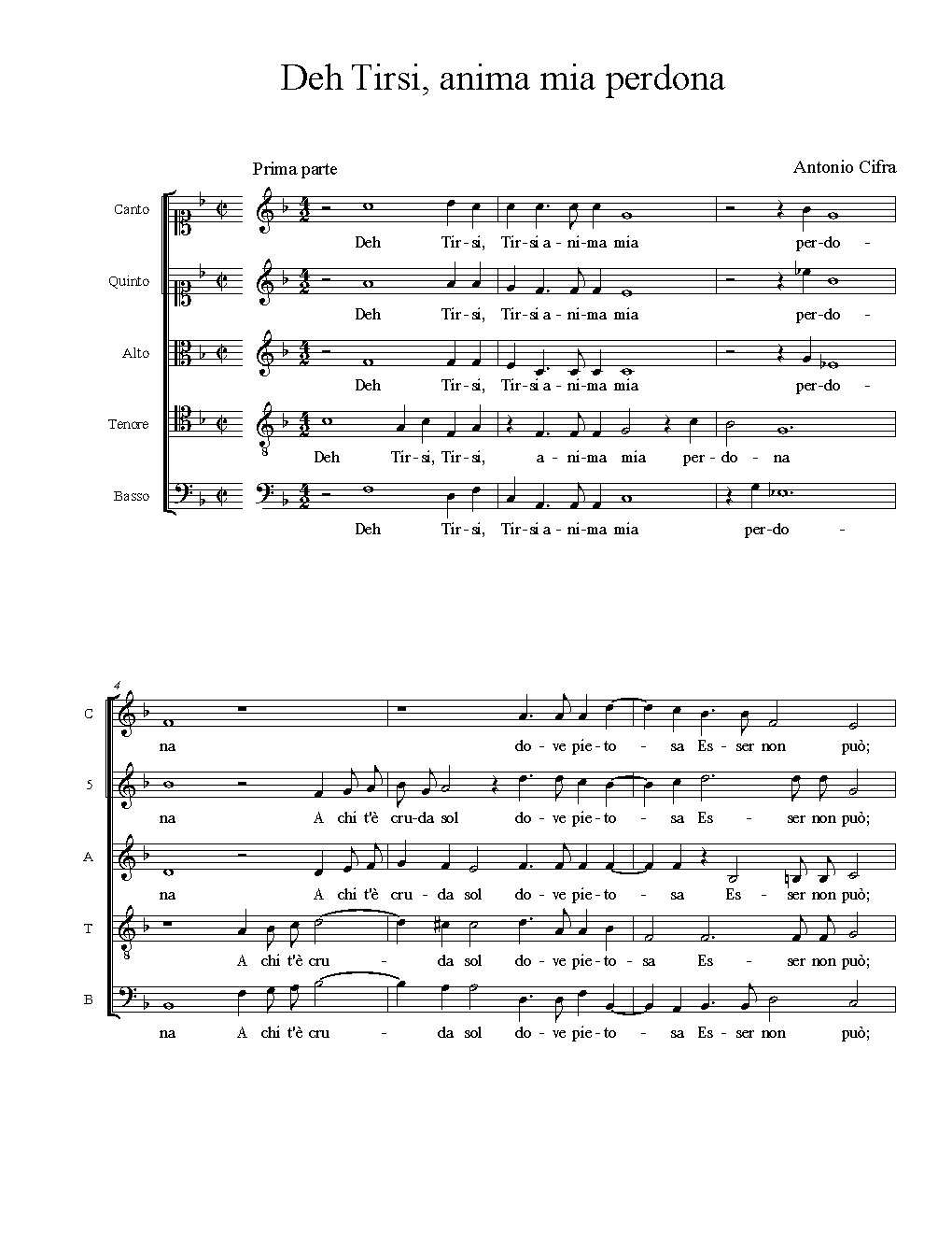 Deh Tirsi, anima mia perdona - Choir Script PDF Thumbnail