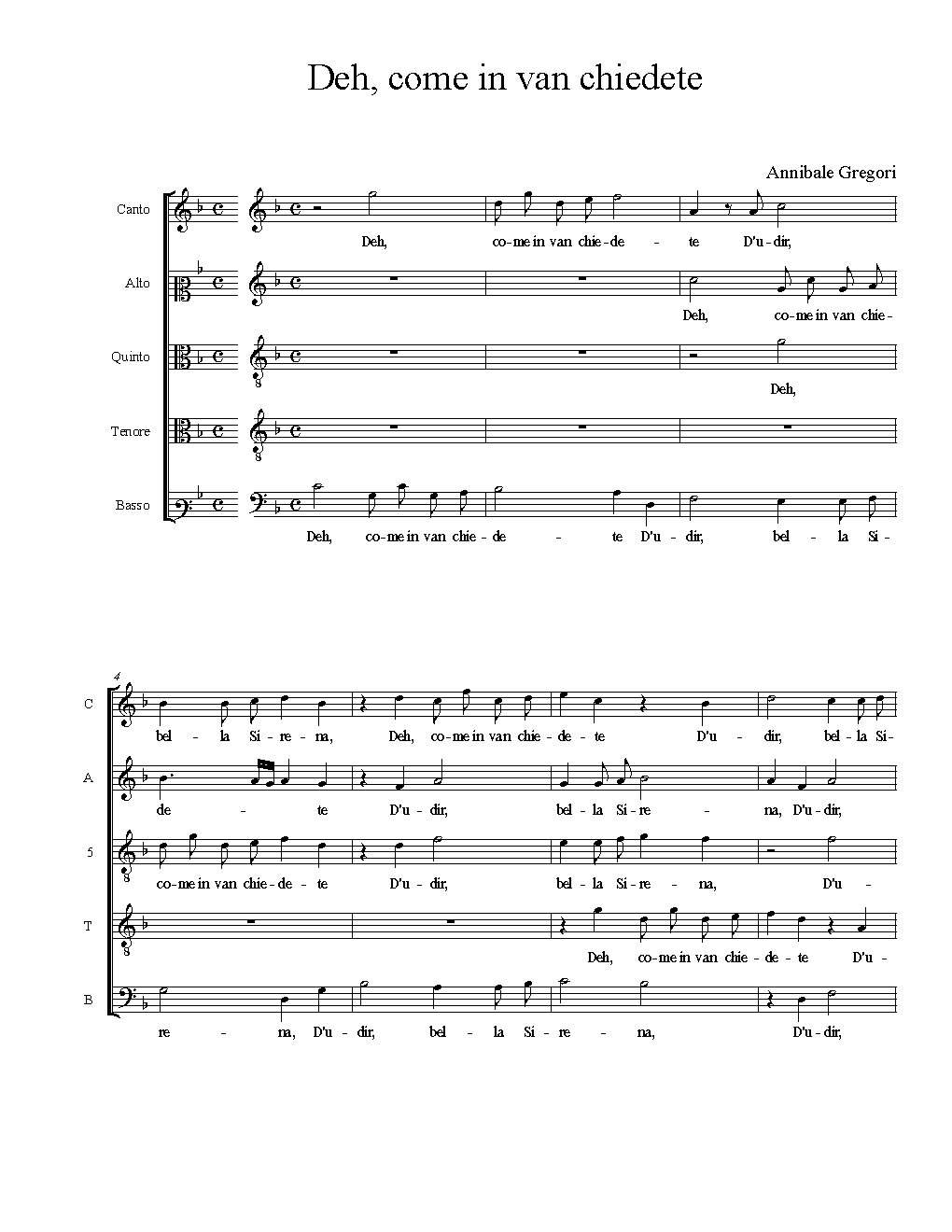 Deh, come in van chiedete - Choir Script PDF Thumbnail