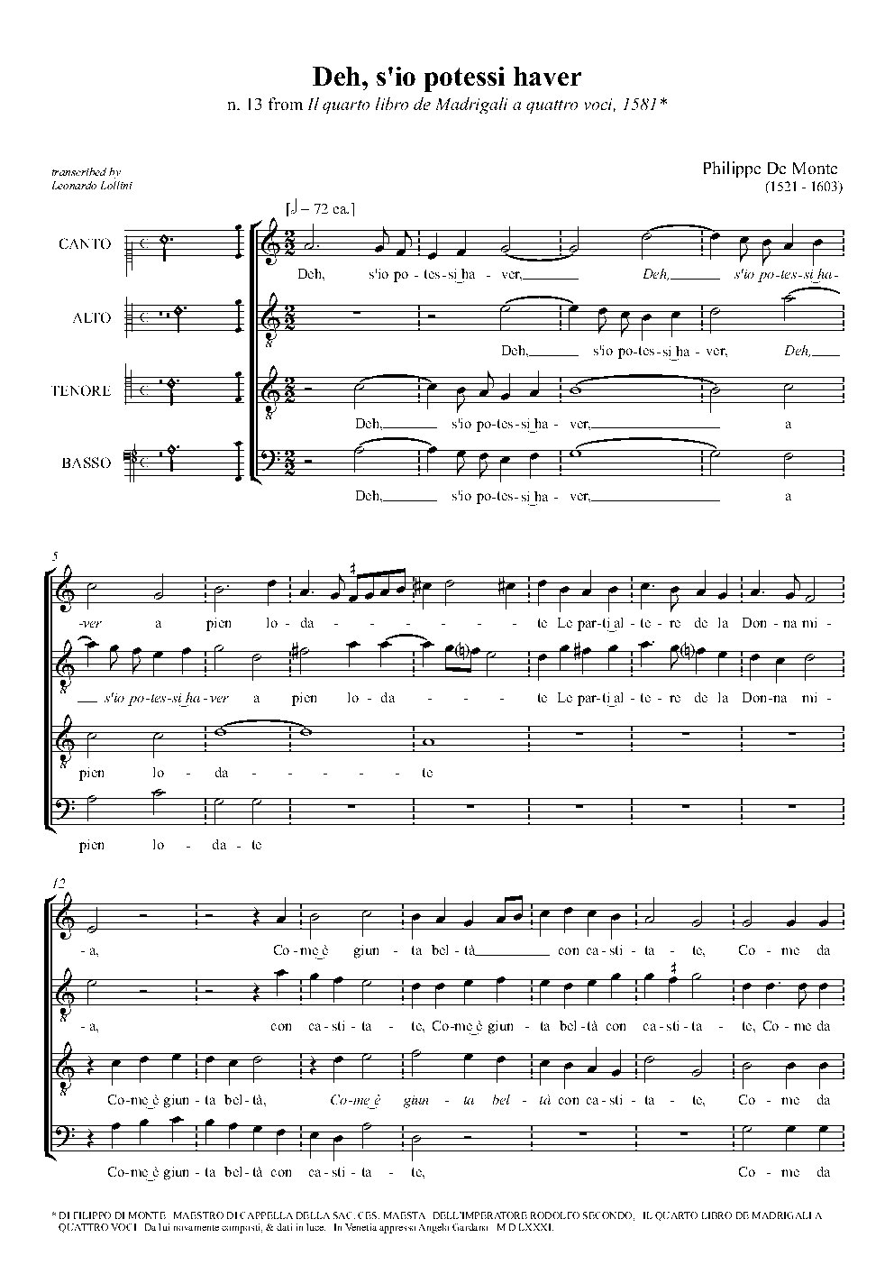 Deh, s'io potessi haver - Choir Script PDF Thumbnail