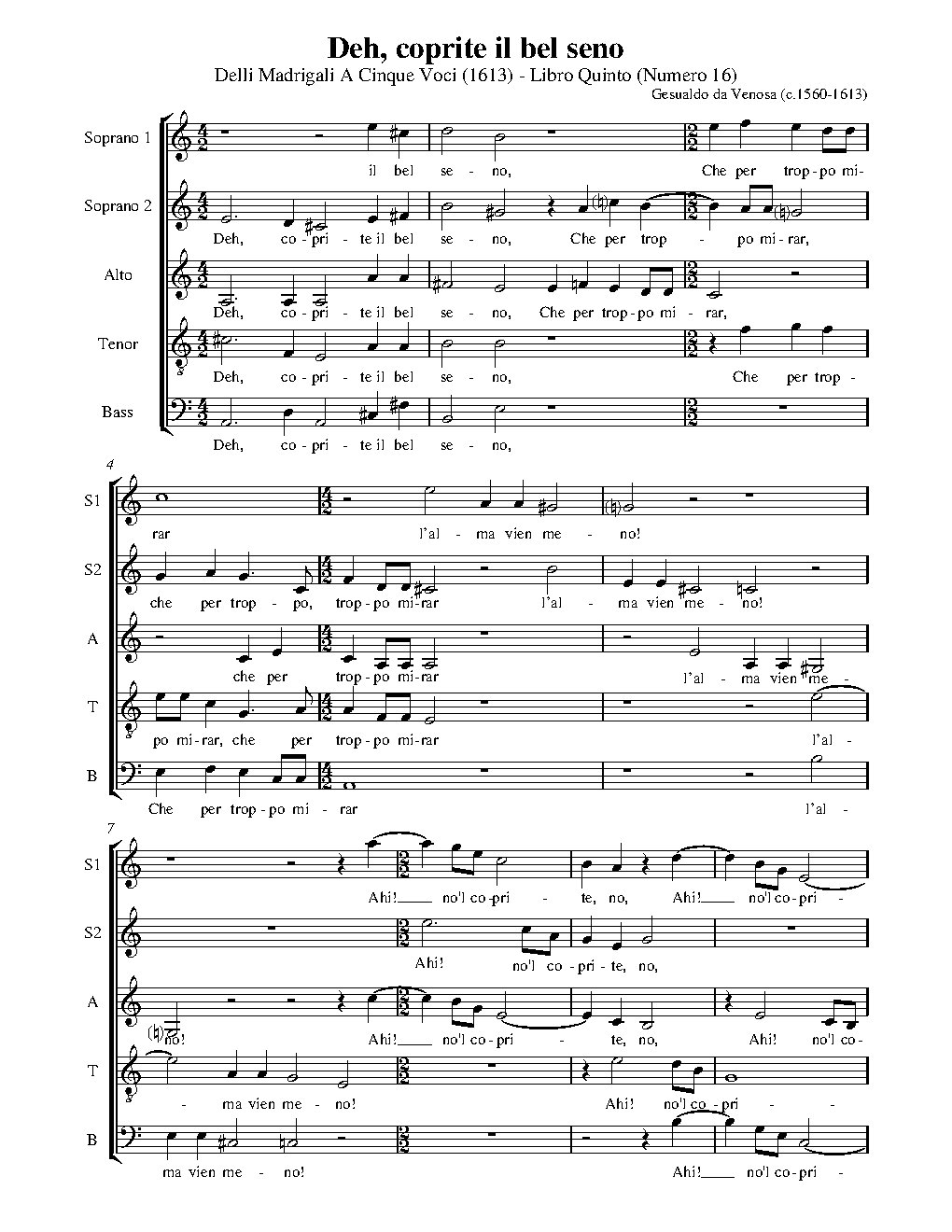 Deh, coprite il bel seno - Choir Script PDF Thumbnail