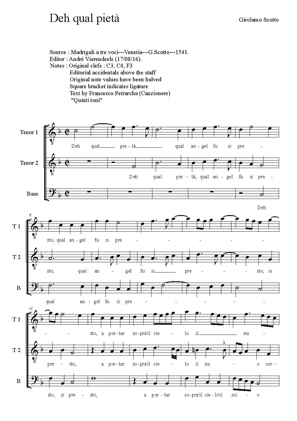 Deh qual pietà - Choir Script PDF Thumbnail
