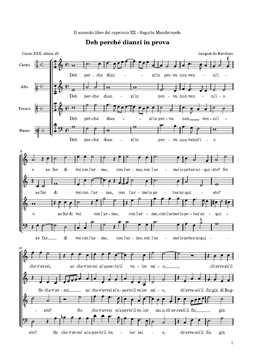Deh perché dianzi in prova - Choir Script PDF Thumbnail