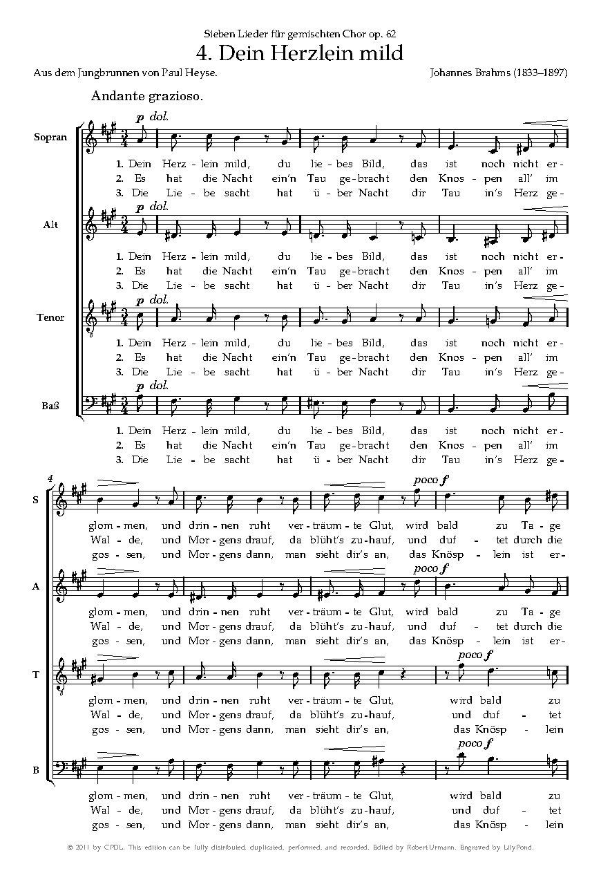 Dein Herzlein mild, Op. 62, No. 4 - Choir Script PDF Thumbnail