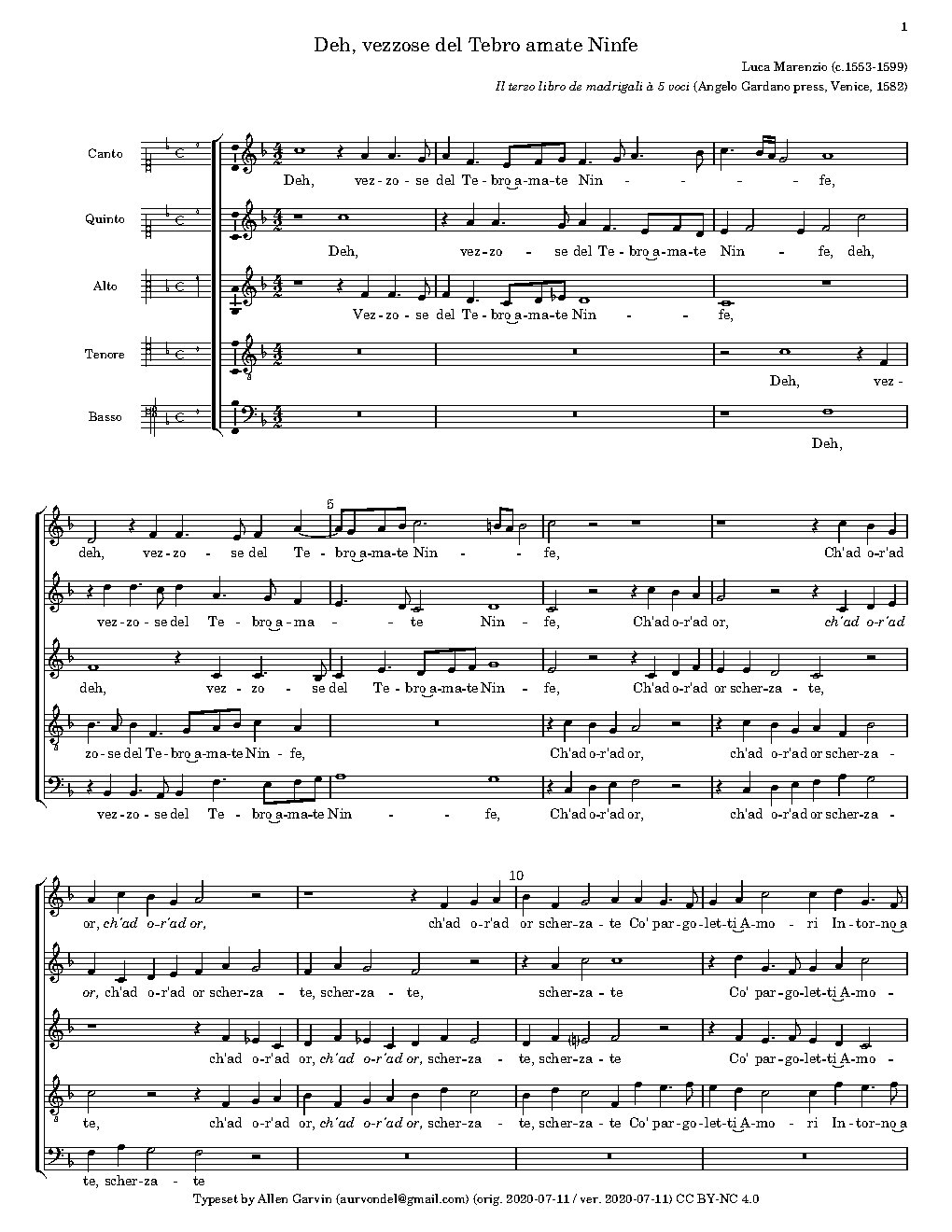 Deh vezzose del Tebro amate Ninfe - Choir Script PDF Thumbnail