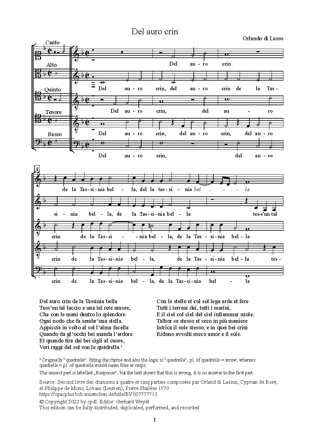 Del auro crin - Choir Script PDF Thumbnail