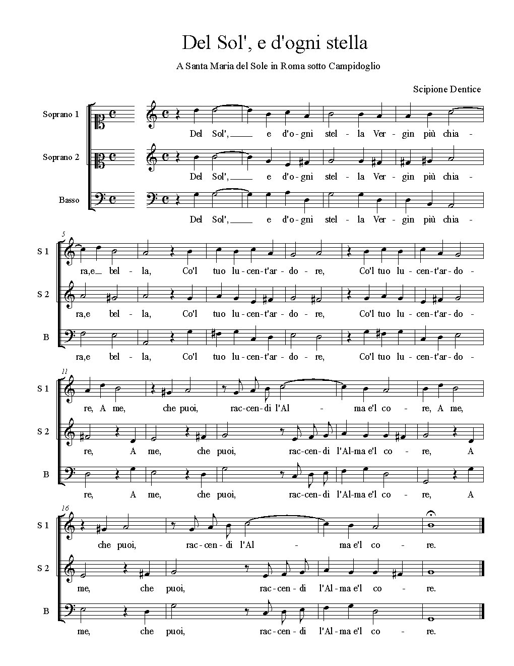 Del Sol', e d'ogni stella - Choir Script PDF Thumbnail