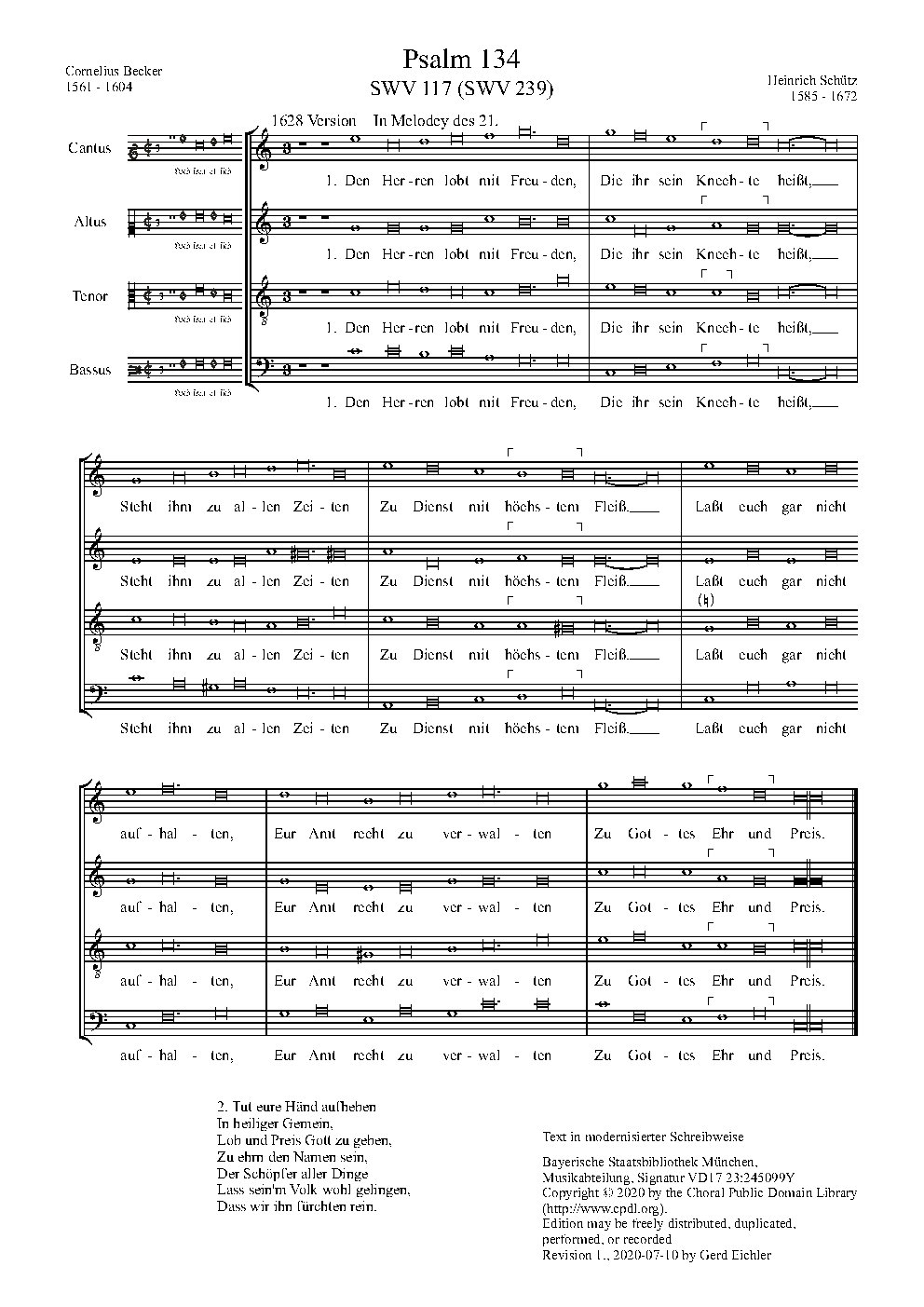 Psalm 134 - Den Herren lobt mit Freuden, SWV 239