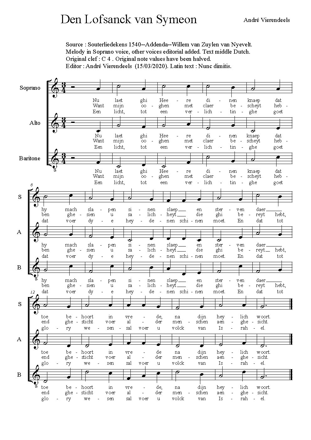 Den lofsanck van Symeon - Choir Script PDF Thumbnail