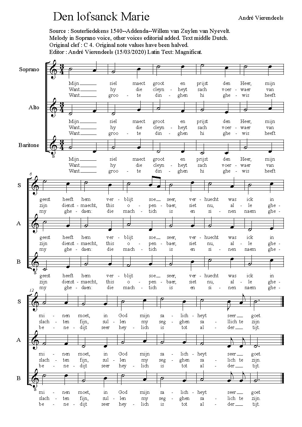 Den lofsanck Marie - Choir Script PDF Thumbnail