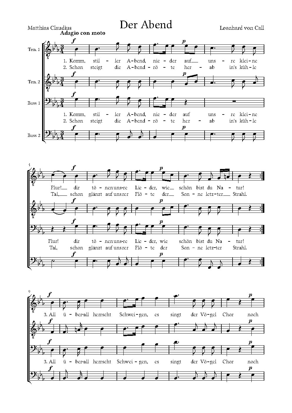 Der Abend|Gesänge für 4 Singstimmen, Op.111 - Choir Script PDF Thumbnail