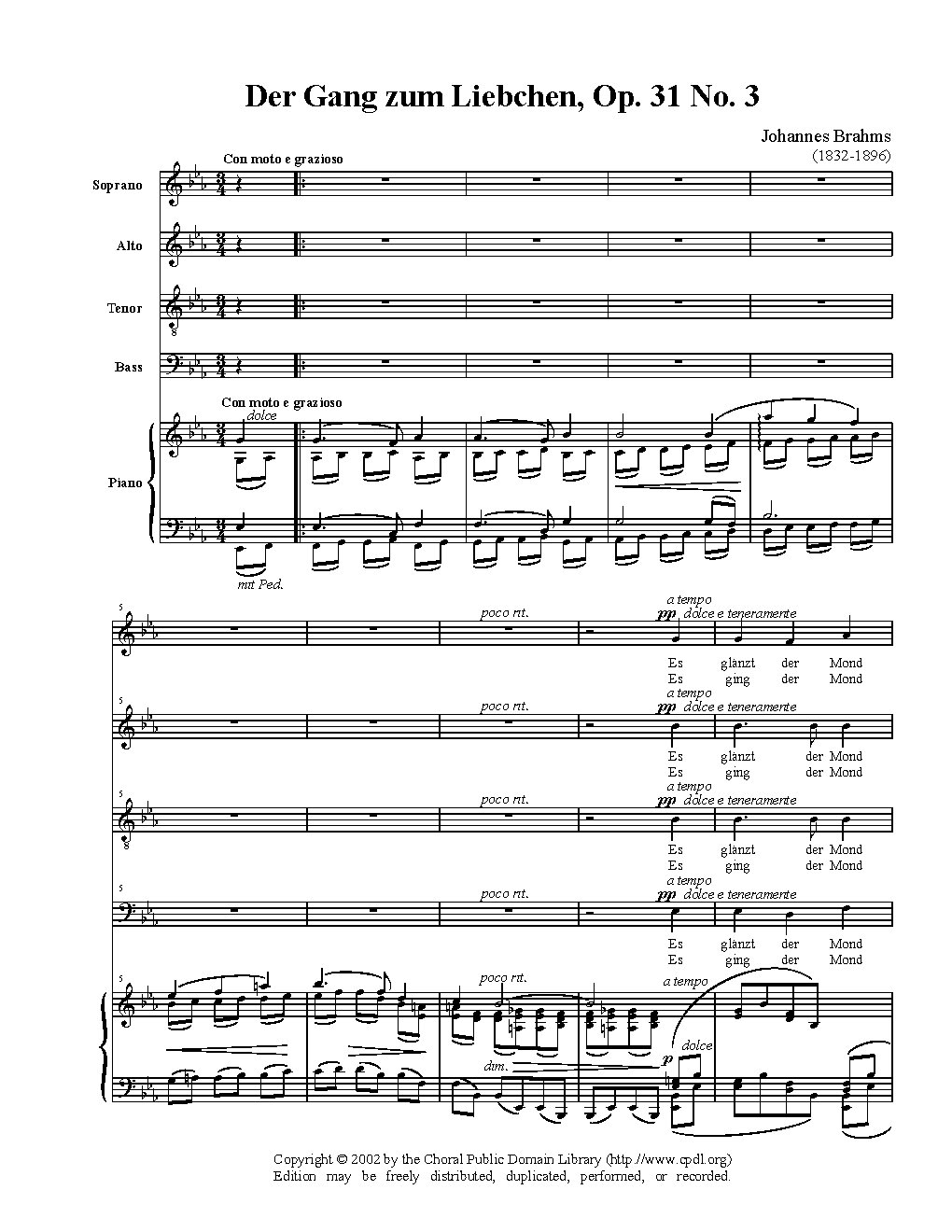 Der Gang zum Liebchen, Op. 31, No. 3 - Choir Script PDF Thumbnail