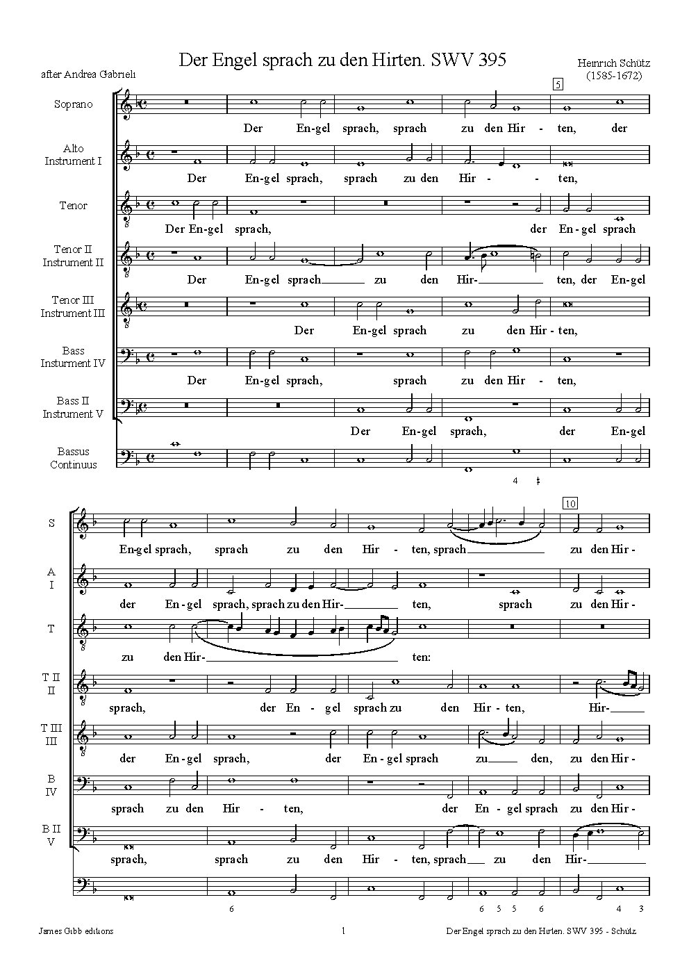 Der Engel sprach zu den Hirten, SWV 395 - Choir Script PDF Thumbnail
