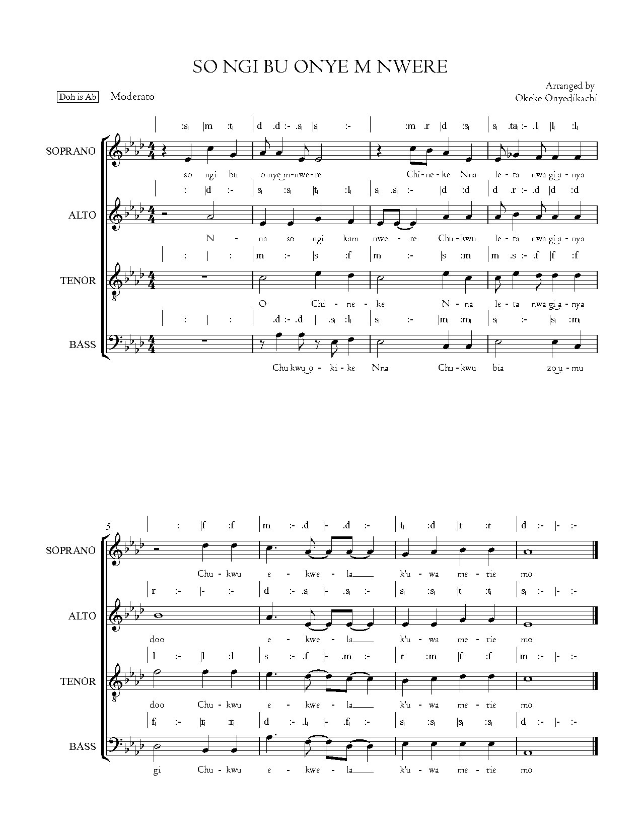 So Ngi Bu Onye M Nwere Arr. By Onyedikachi Okeke - Full Score