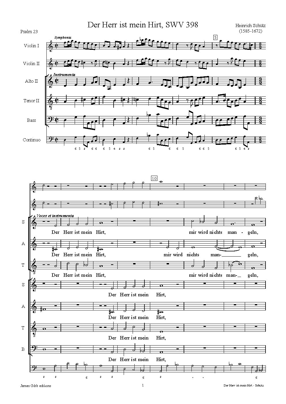 Der Herr ist mein Hirt, SWV 398 - Choir Script PDF Thumbnail