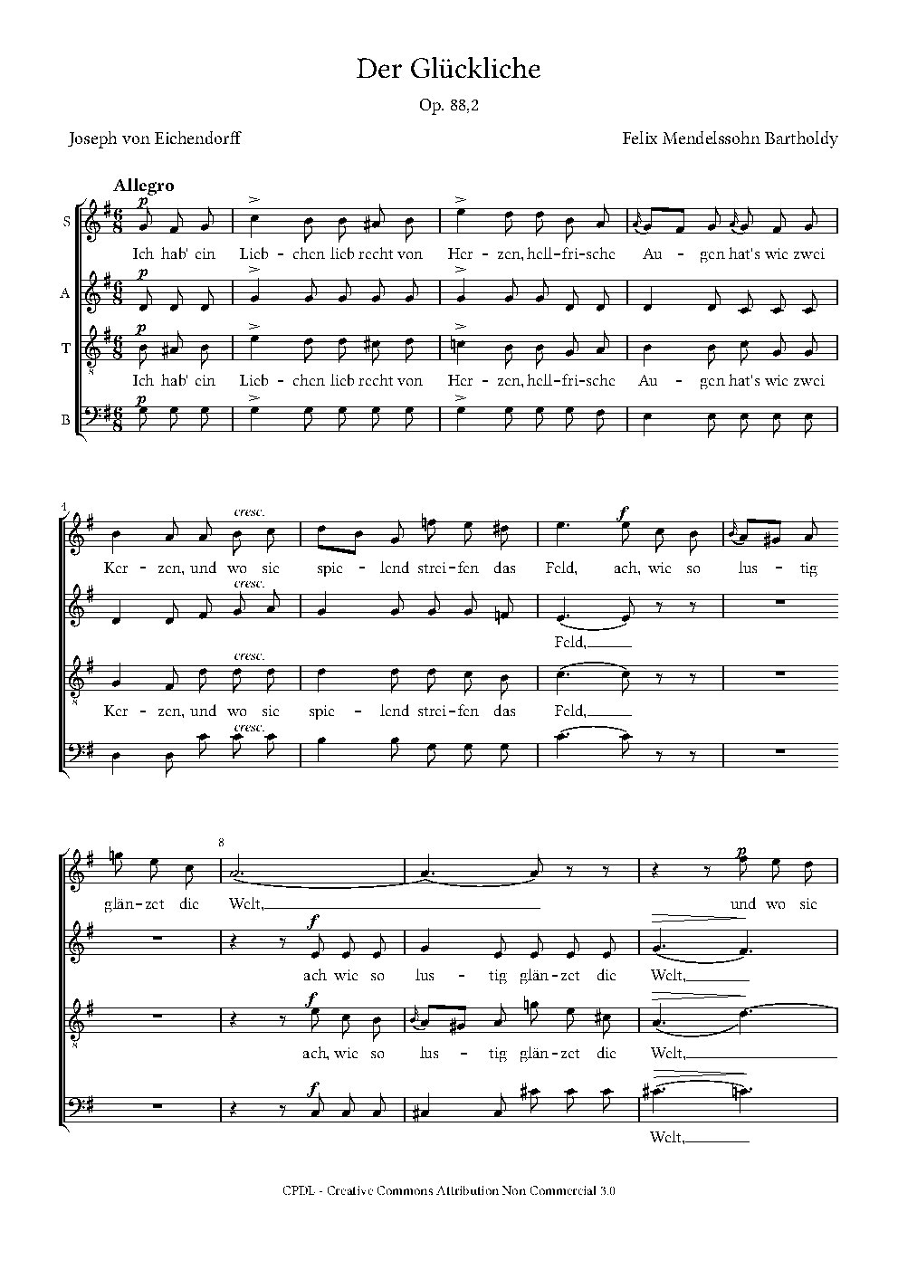 Der Glückliche, Op. 88, No. 2 - Choir Script PDF Thumbnail