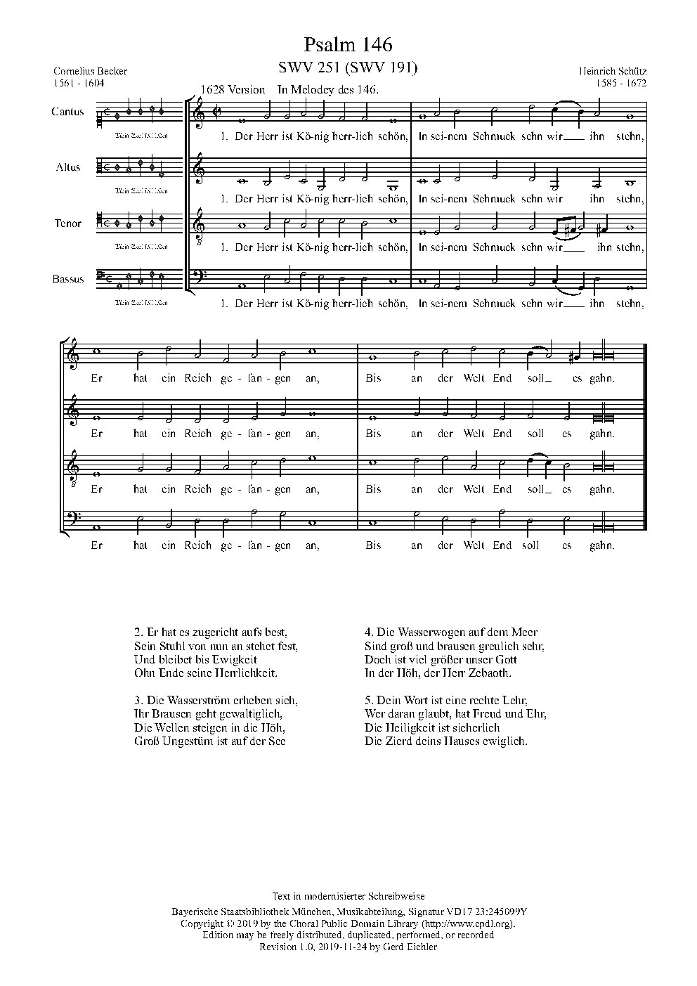 Der Herr ist König herrlich schön, SWV 191 - Choir Script PDF Thumbnail
