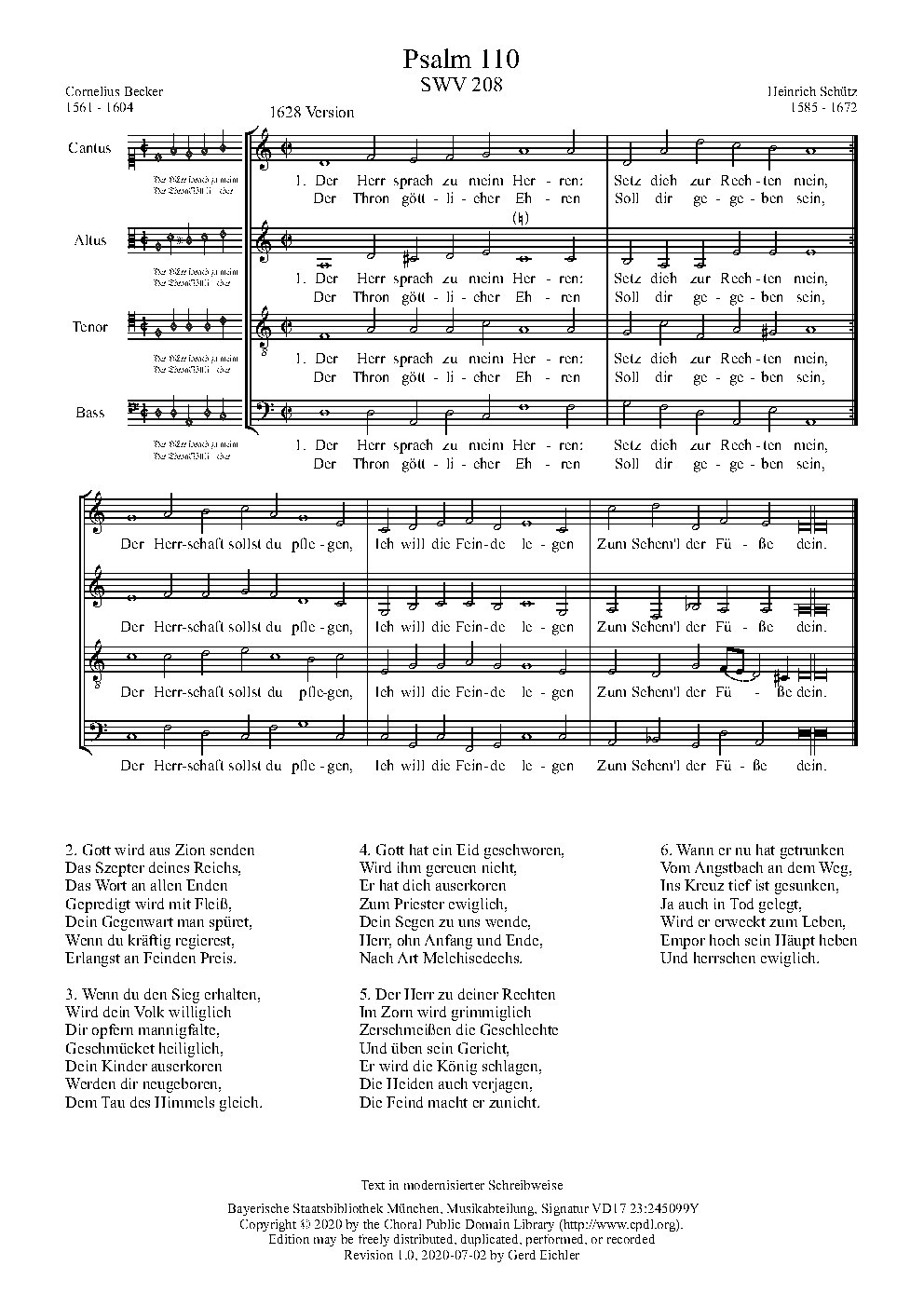 Der Herr sprach zu mein'm Herren, SWV 208 - Choir Script PDF Thumbnail