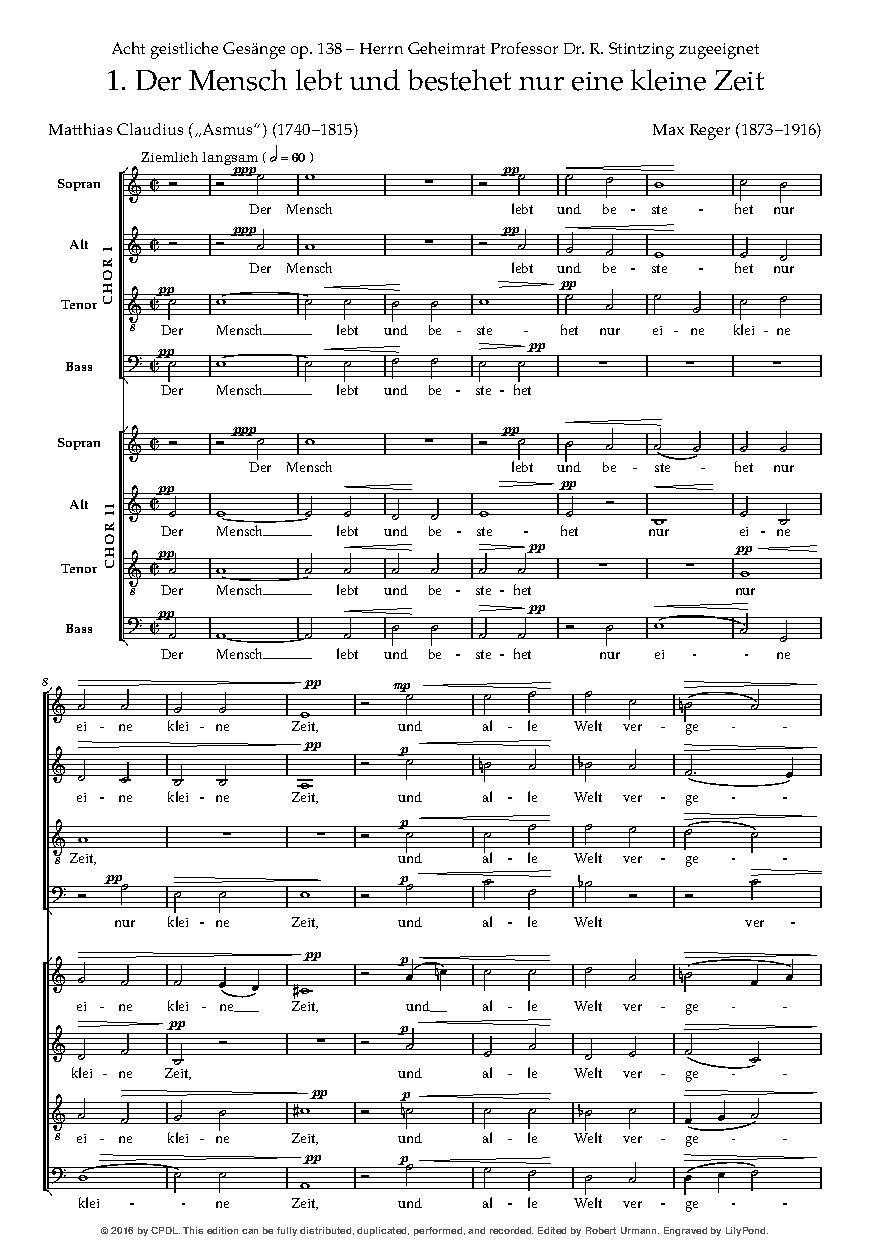 Der Mensch lebt und bestehet nur eine kleine Zeit, Op. 138, No. 1