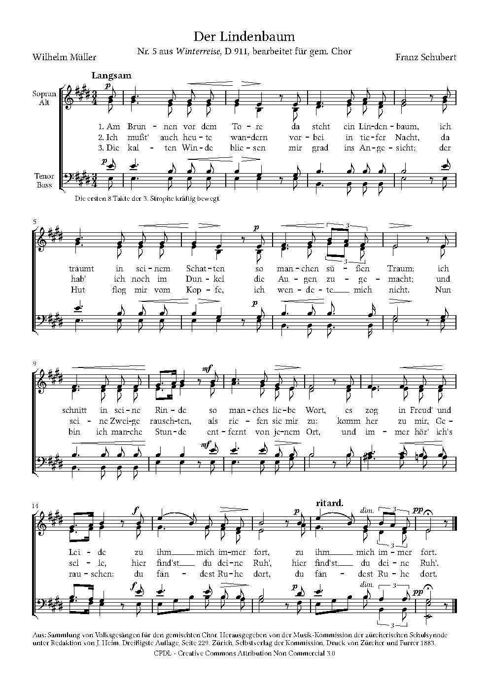 Der Lindenbaum (Am Brunnen vor dem Tore) - Choir Script PDF Thumbnail