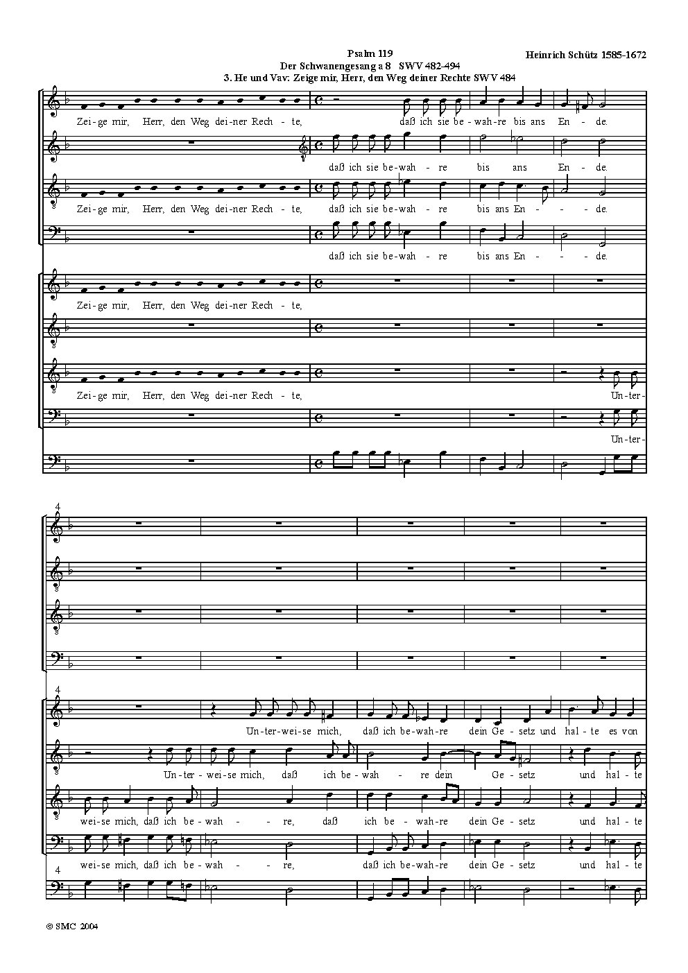 Der Schwanengesang a 8 (He und Vav: Zeige mir, Herr, den Weg deiner Rechte) - Choir Script PDF Thumbnail