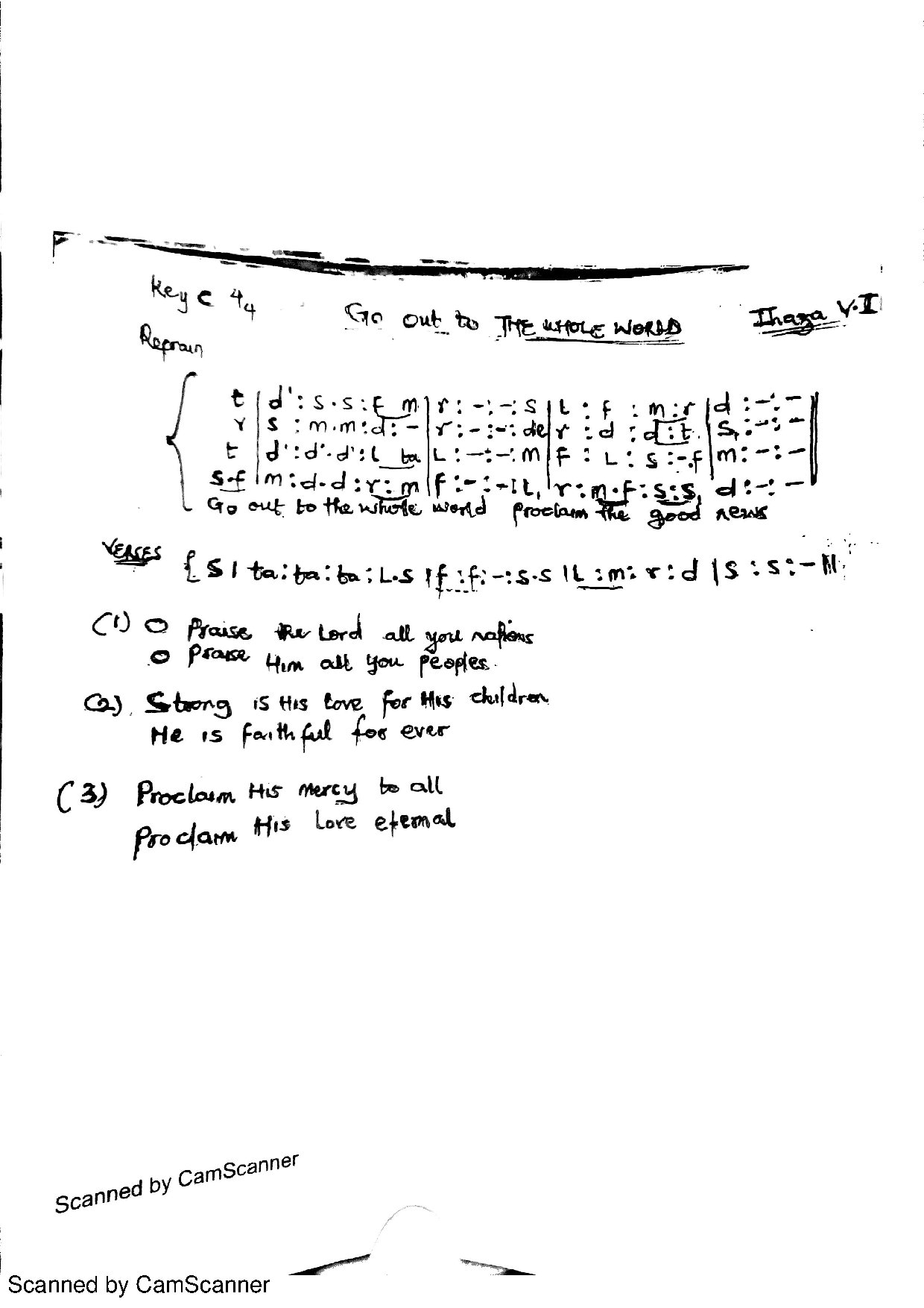 Go Out To The Whole World - Download Choir Script PDF