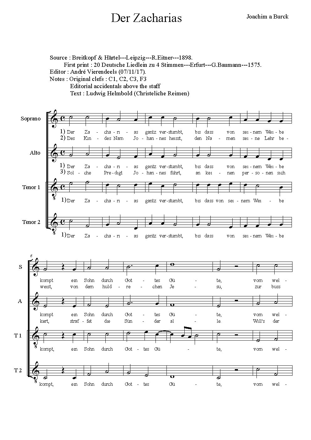 Der Zacharias gantz verstumbt - Choir Script PDF Thumbnail