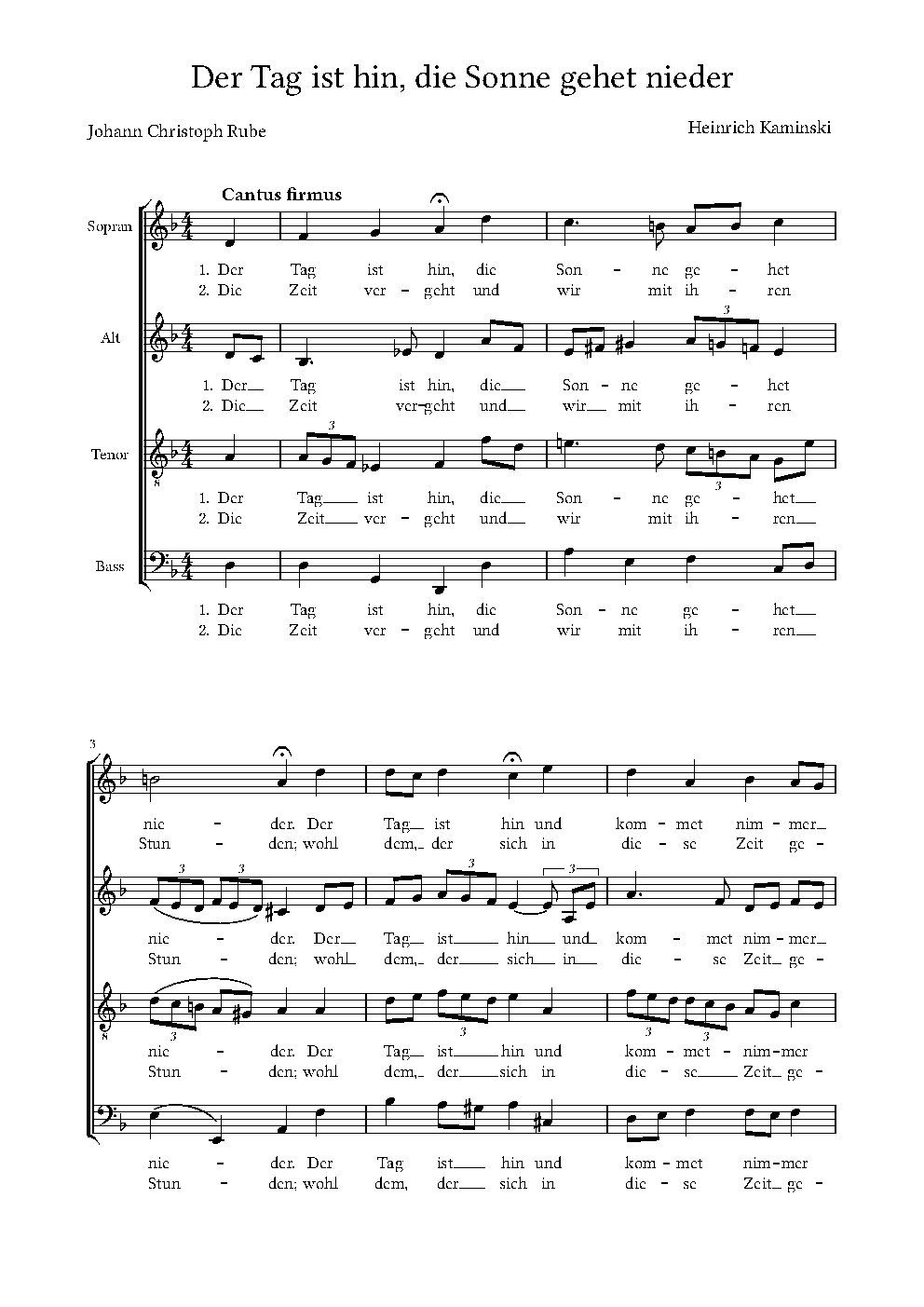 Der Tag ist hin, die Sonne gehet nieder|Sechs Choräle für vierstimmigen gem. Chor a capella