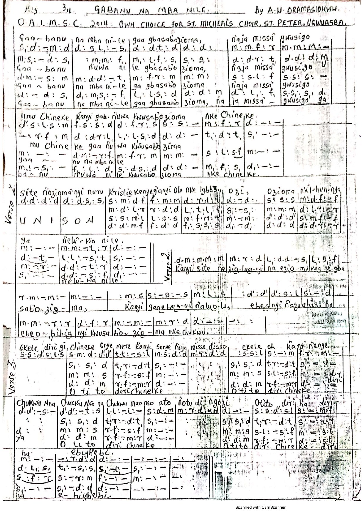 Gabanu Na Mba Nile ~ A. U. Oramasionwu - Download Choir Script PDF
