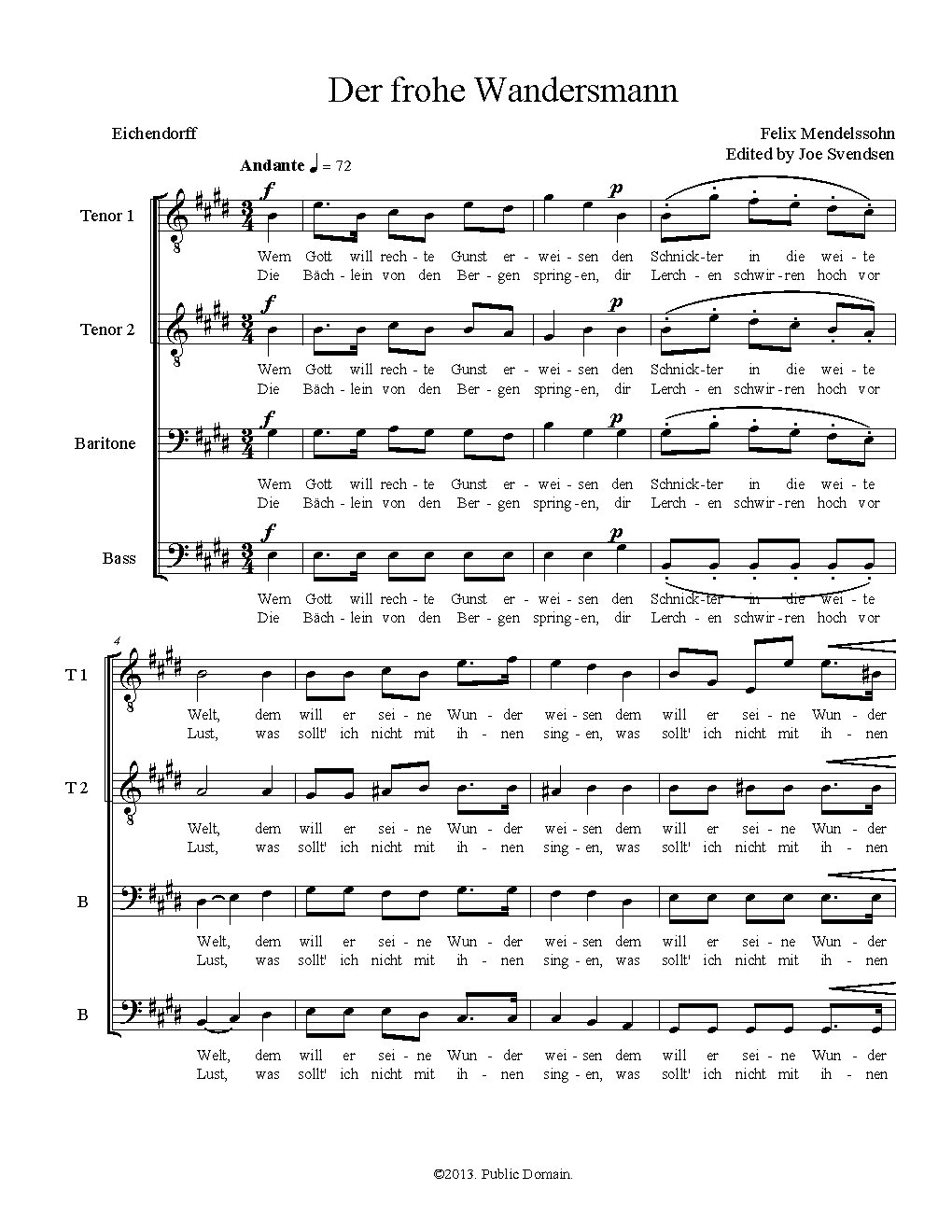 Der frohe Wandersmann, Op. 75, No. 1|Vier Lieder, Op. 75