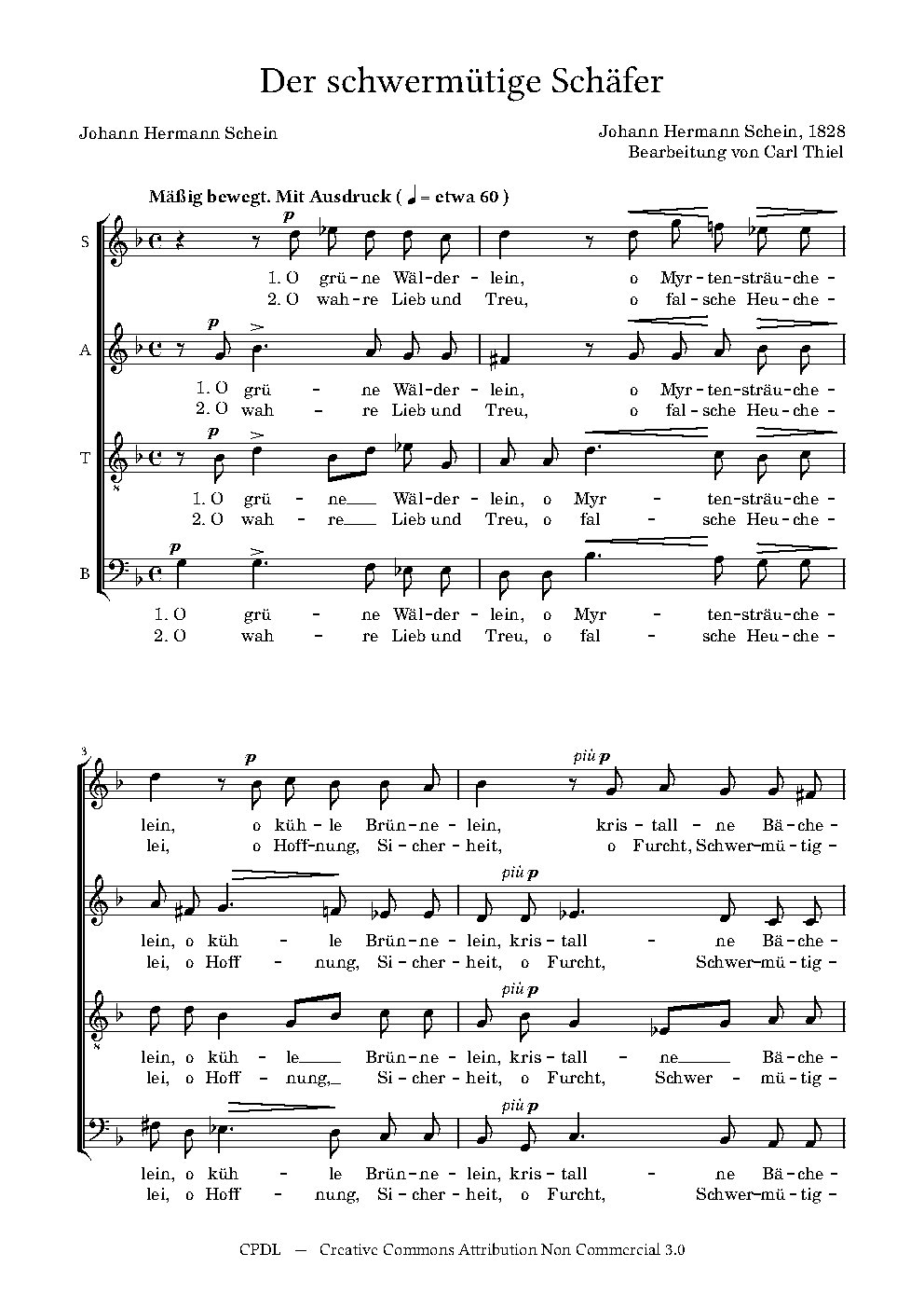 Der schwermütige Schäfer - Choir Script PDF Thumbnail