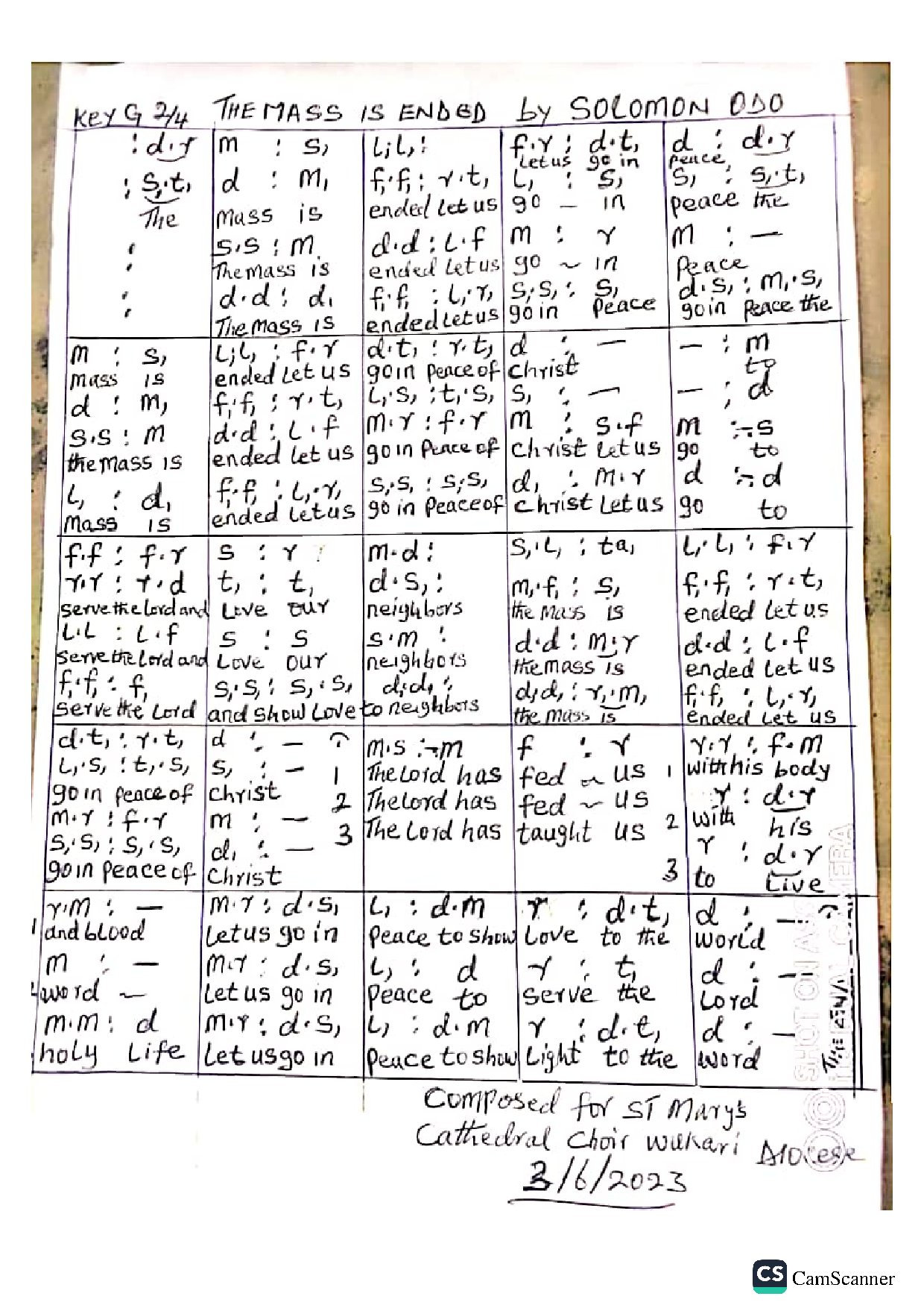 The Mass Is Ended By Solomon Odo - Download Choir Script PDF