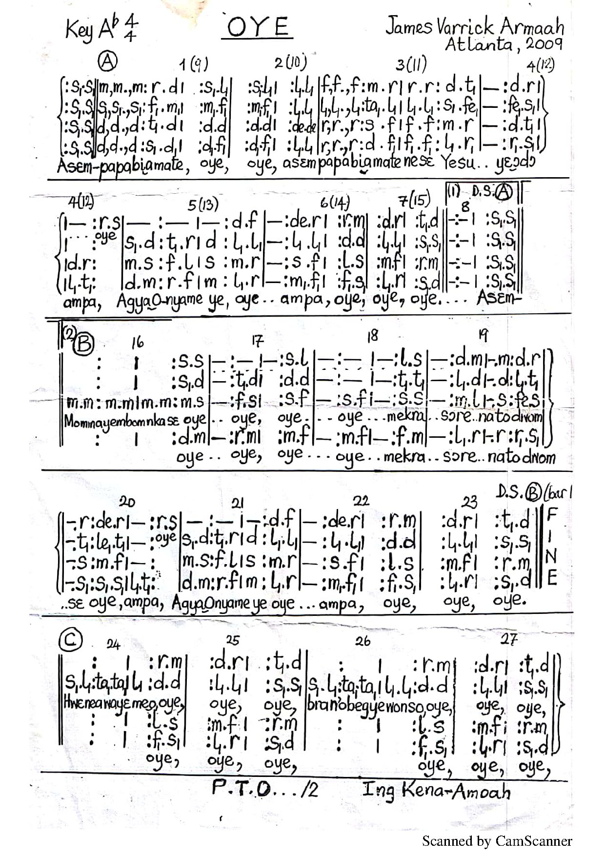Oye-by-james-varrick - Download Choir Script PDF