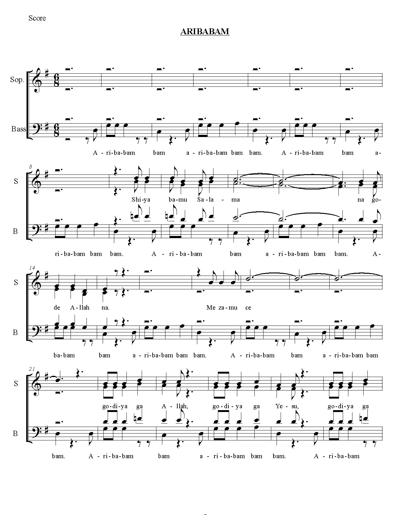 Aribabam Pdf - Download Choir Script PDF