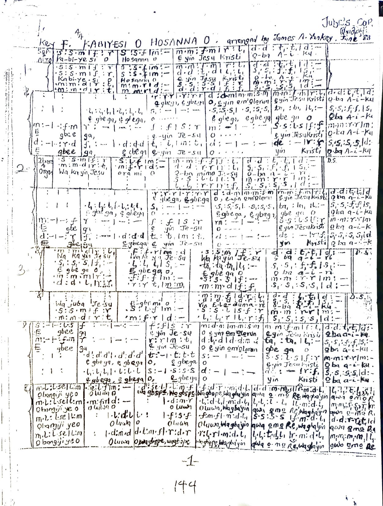 Kabiyesi O Hosanna O(james Yankey) Oghogho Maye(v. I. Ihaza) Medley 1 - Download Choir Script PDF