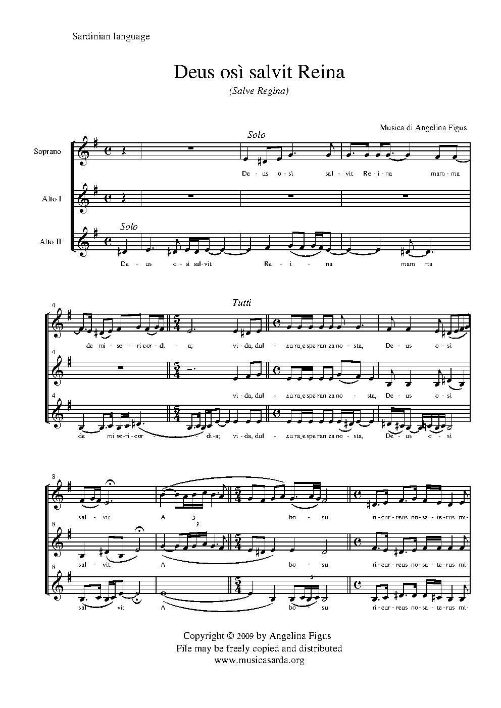 Deus osì salvit Reina - Choir Script PDF Thumbnail