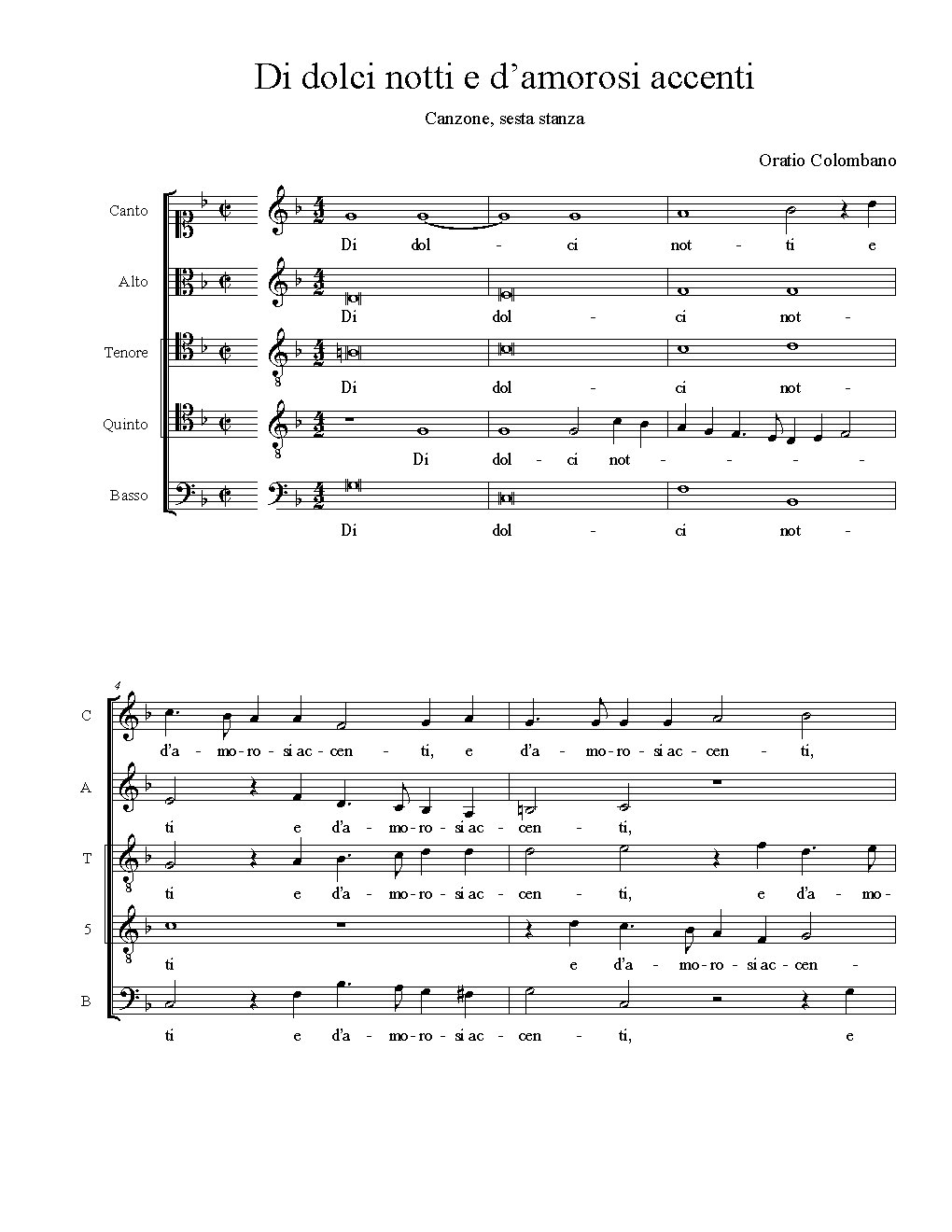 Di dolci notti e d’amorosi accenti - Choir Script PDF Thumbnail