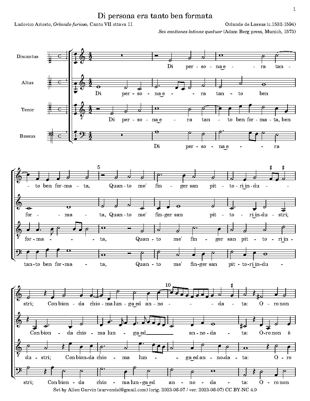 Di persona era tanto ben formata - Choir Script PDF Thumbnail