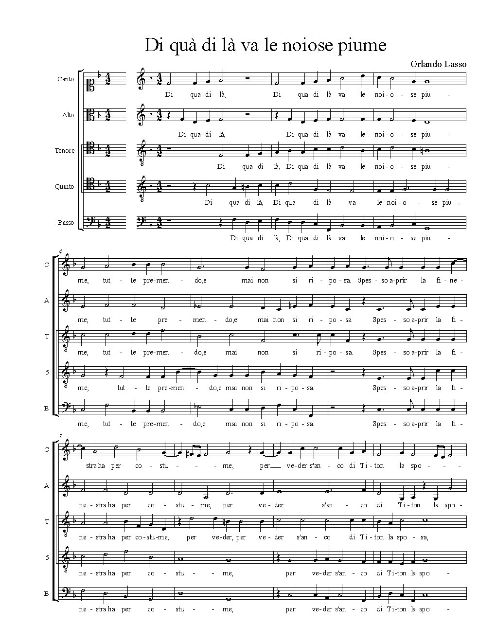 Di quà di là va le noiose piume - Choir Script PDF Thumbnail
