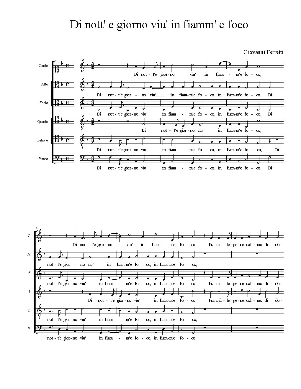 Di nott' e giorno viu' in fiamm' e foco - Choir Script PDF Thumbnail