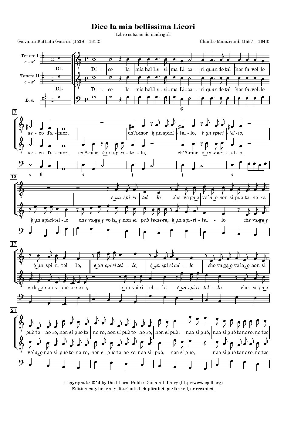 Dice la mia bellissima Licori - Choir Script PDF Thumbnail