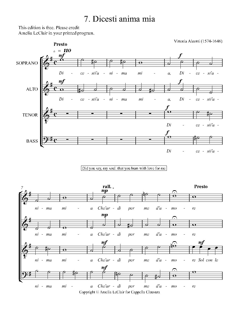 Dicesti anima mia - Choir Script PDF Thumbnail