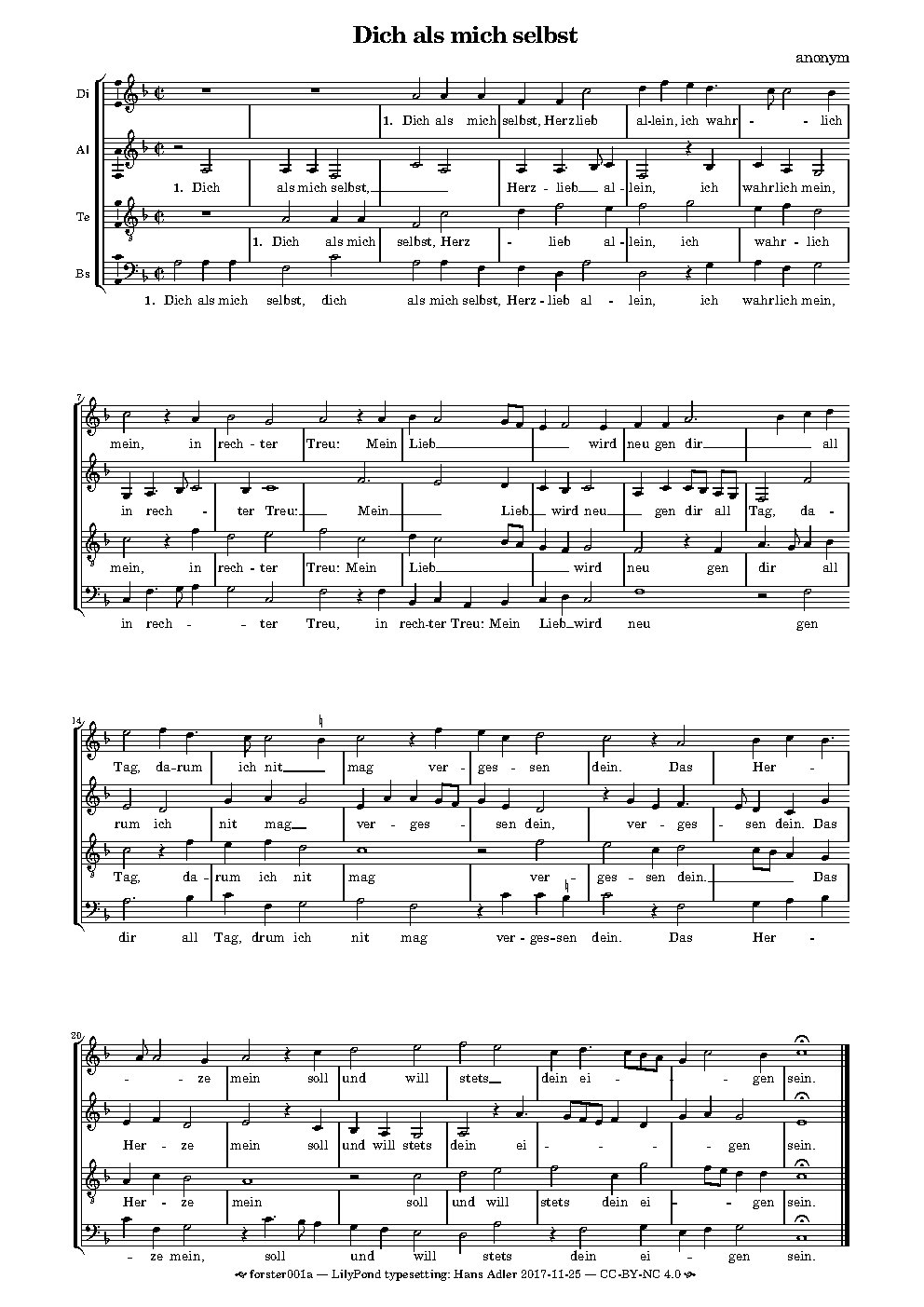 Dich als mich selbst, Herzlieb allein - Choir Script PDF Thumbnail