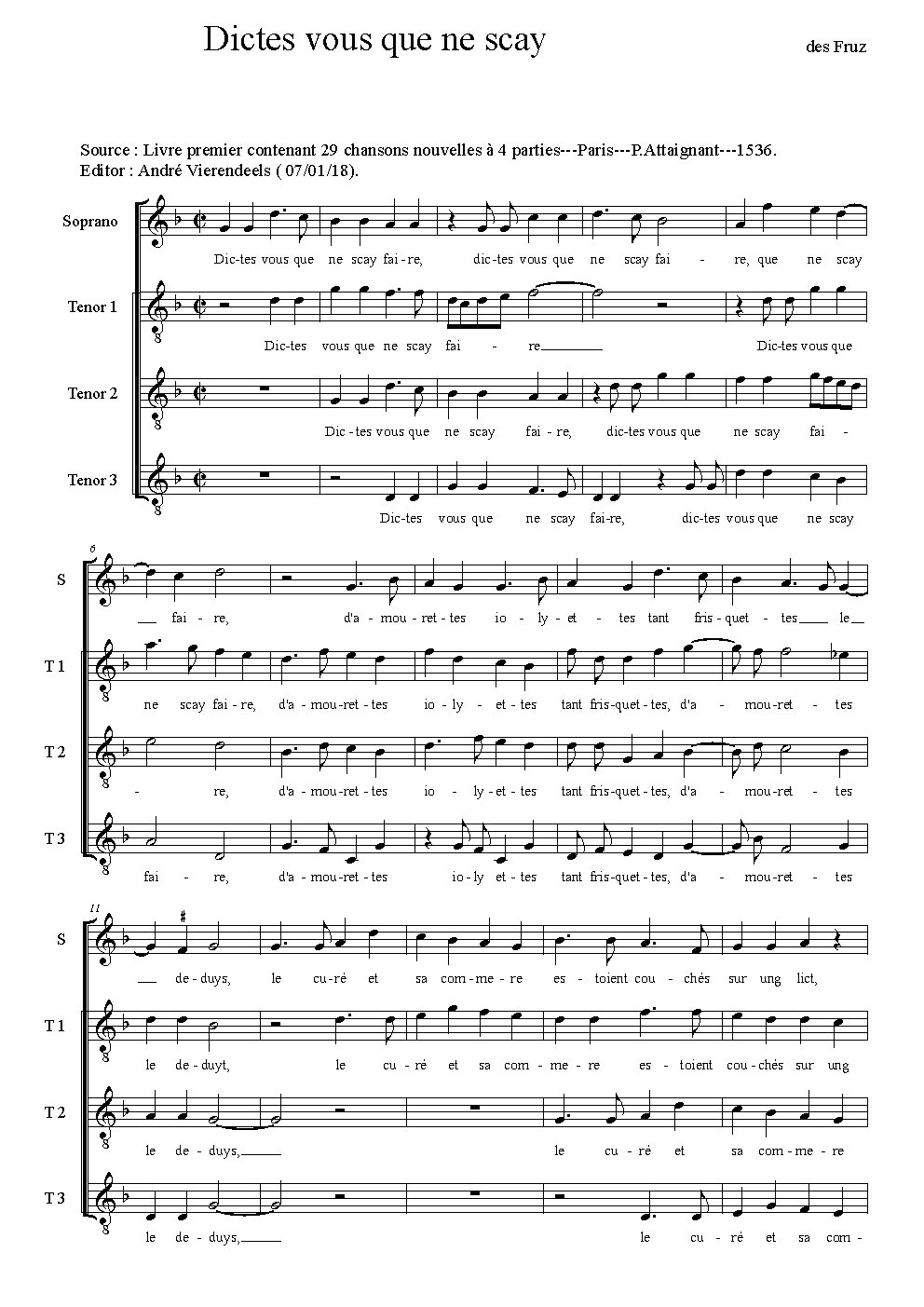 Dictes vous que ne scay faire - Choir Script PDF Thumbnail
