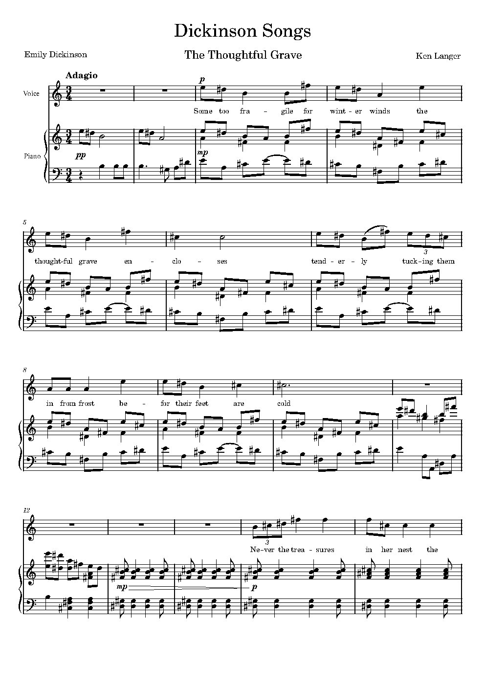 Dickinson Songs: Thoughtful Grave - Choir Script PDF Thumbnail